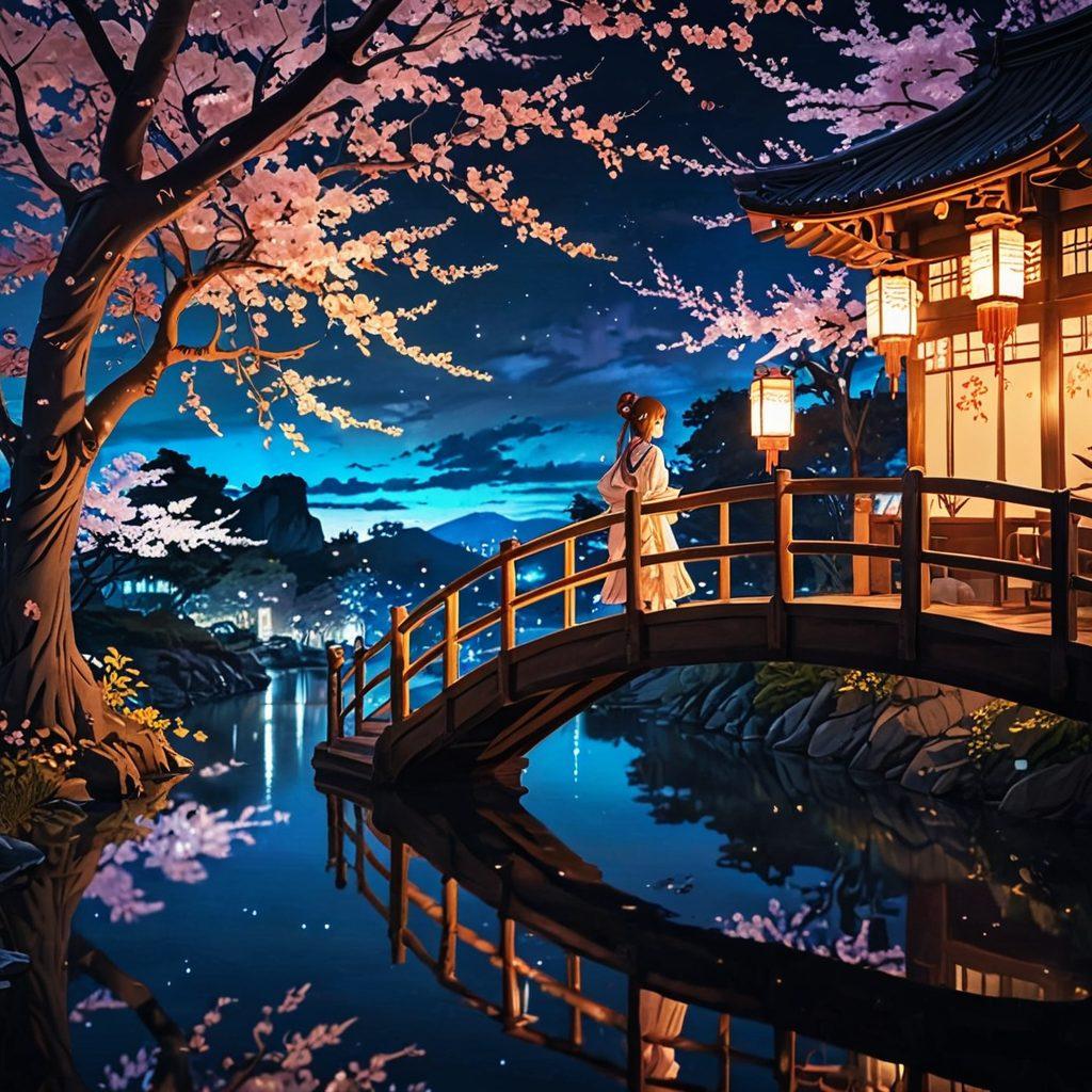 A captivating blend of alluring anime characters in a whimsical, fantastical setting, showcasing a diverse range of styles and expressions. Incorporate sensual elements like soft lighting, delicate fabrics, and intricate details that evoke a sense of intimacy and curiosity. The background should feature an enchanting landscape inspired by classic anime aesthetics, with vibrant cherry blossoms and softly glowing lanterns. Highlight the theme of exploration and discover, underlined by subtle hints of adventure. vibrant colors. anime art style. whimsical fantasy.